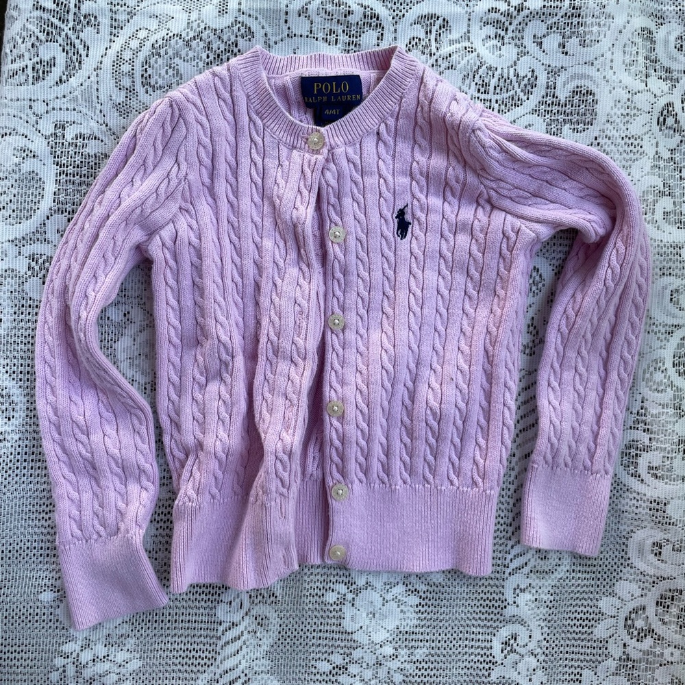 Polo by Ralph Lauren Kids Light Pink Cable Knit Cardigan